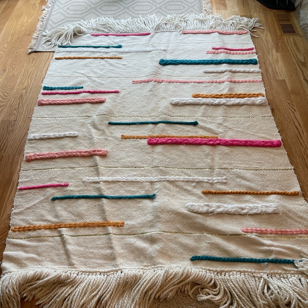 NWT Anthropology wool/cotton White multicolored textured throw for bed/couch - Picture 3 of 14